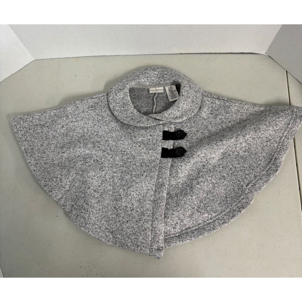 Max Studio Baby‎ Girls Gray Knit Poncho Cape Fleece Lined 18M Peter Pan Collar